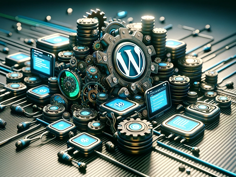 Illustration of WordPress, themes and plugins setup during the website design process